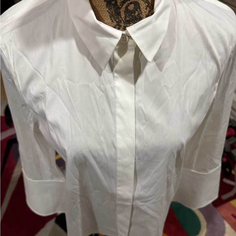 Lafayette 148 New York Crisp White cotton / spandex Button Down Shirt sz 10 - Picture 6 of 13